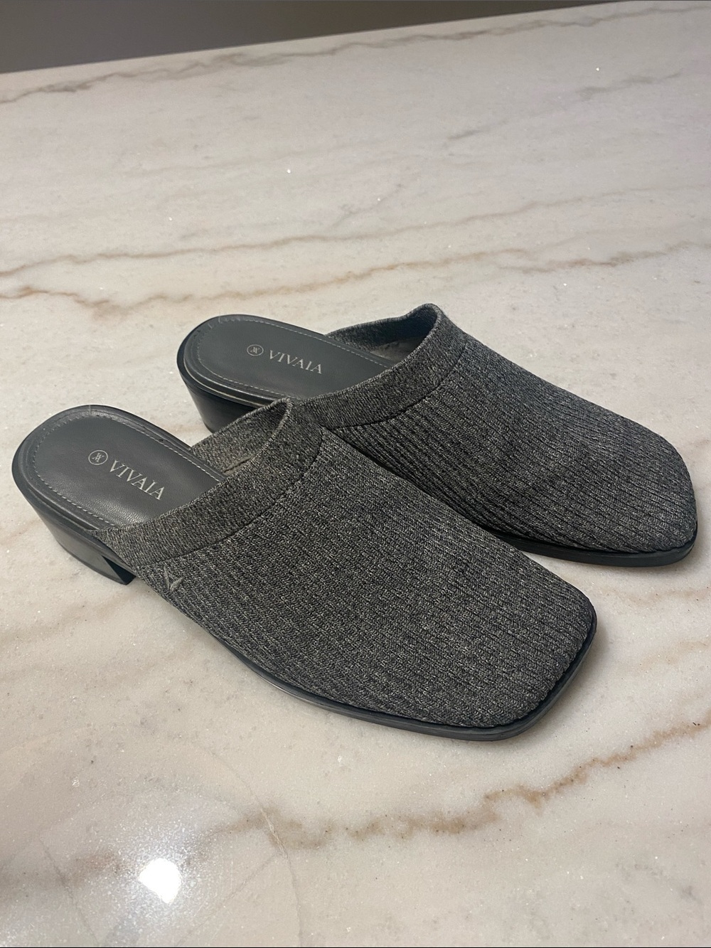 Vivaia Grey Slip-On Ribbed Mules size 37